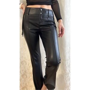 Garage faux leather mid rise, wide leg, cargo pants